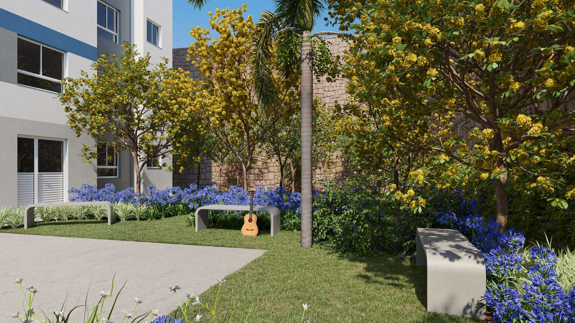 Espaço de convivência com jardim