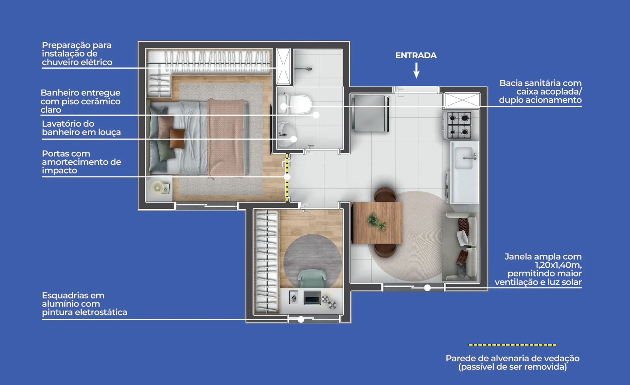 Planta Tipo A — 1 Dorm + Office
