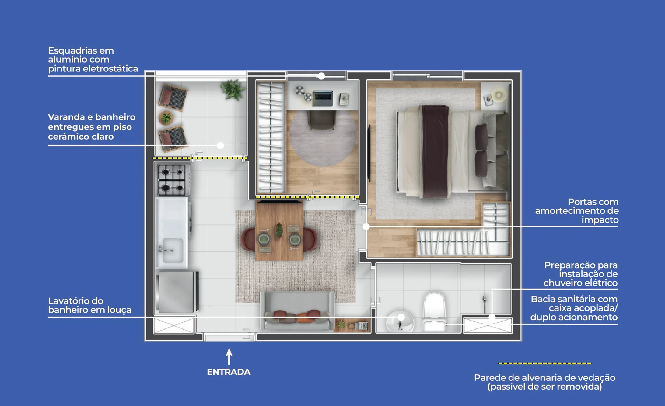 Planta Tipo B — 1 Dorm + Office