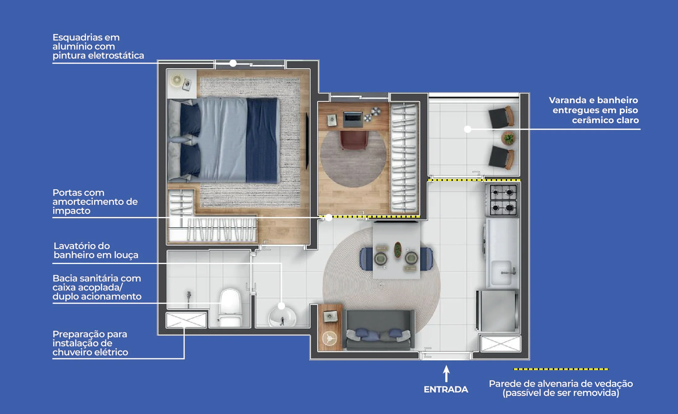 Planta Tipo C — 1 Dorm + Office